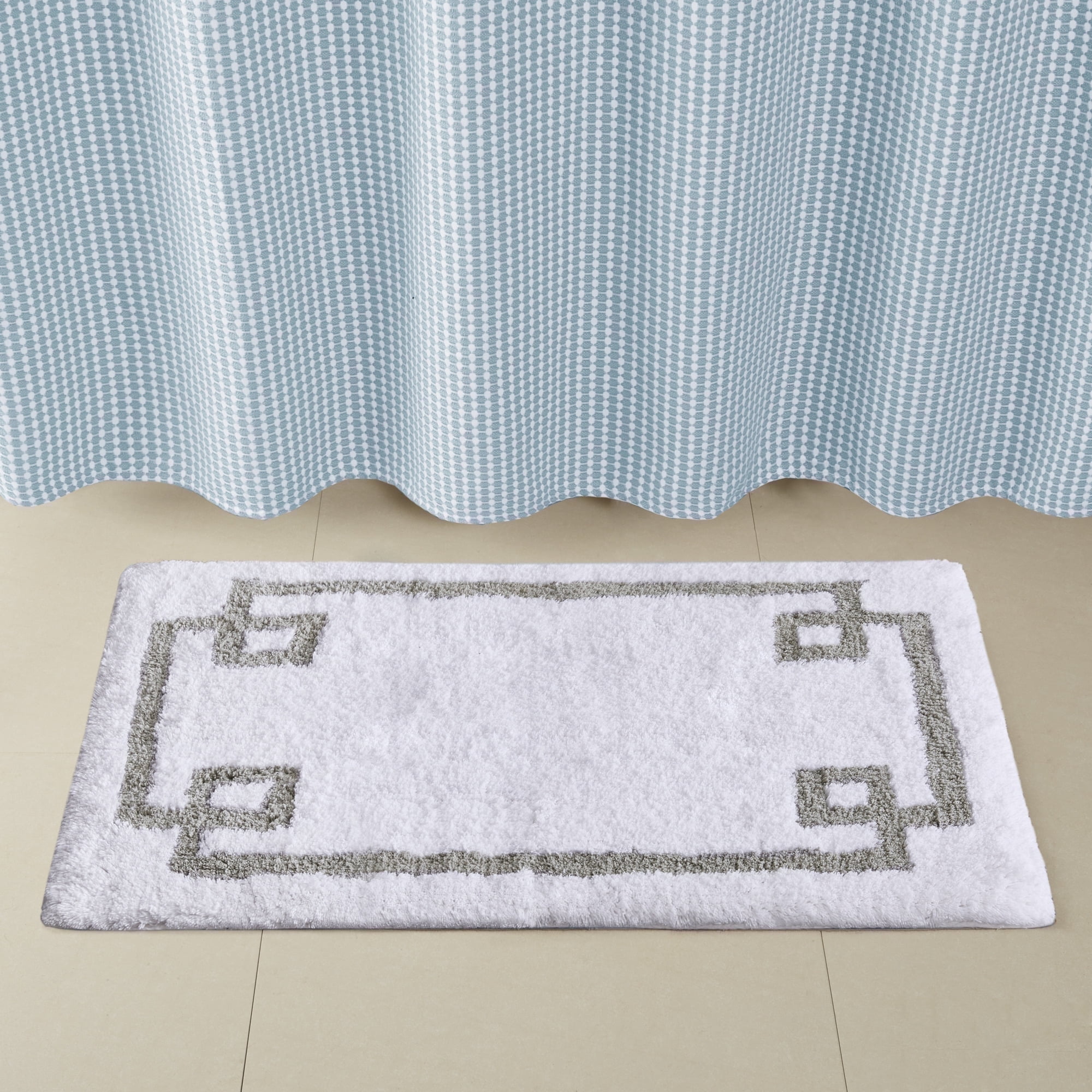 Evan White Cotton Tufted 24"x40" Bath Rug with Grey Border