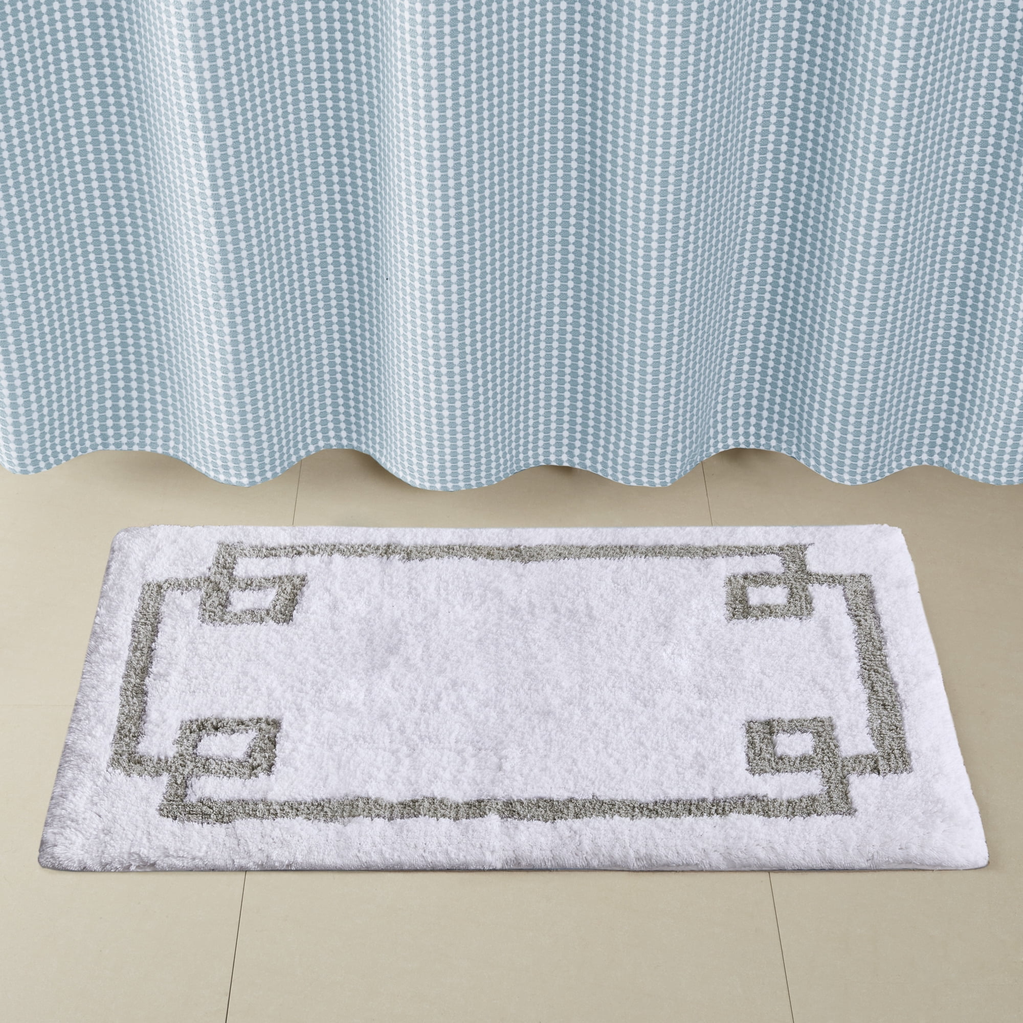 Evan White Cotton Tufted 24"x40" Bath Rug with Grey Border