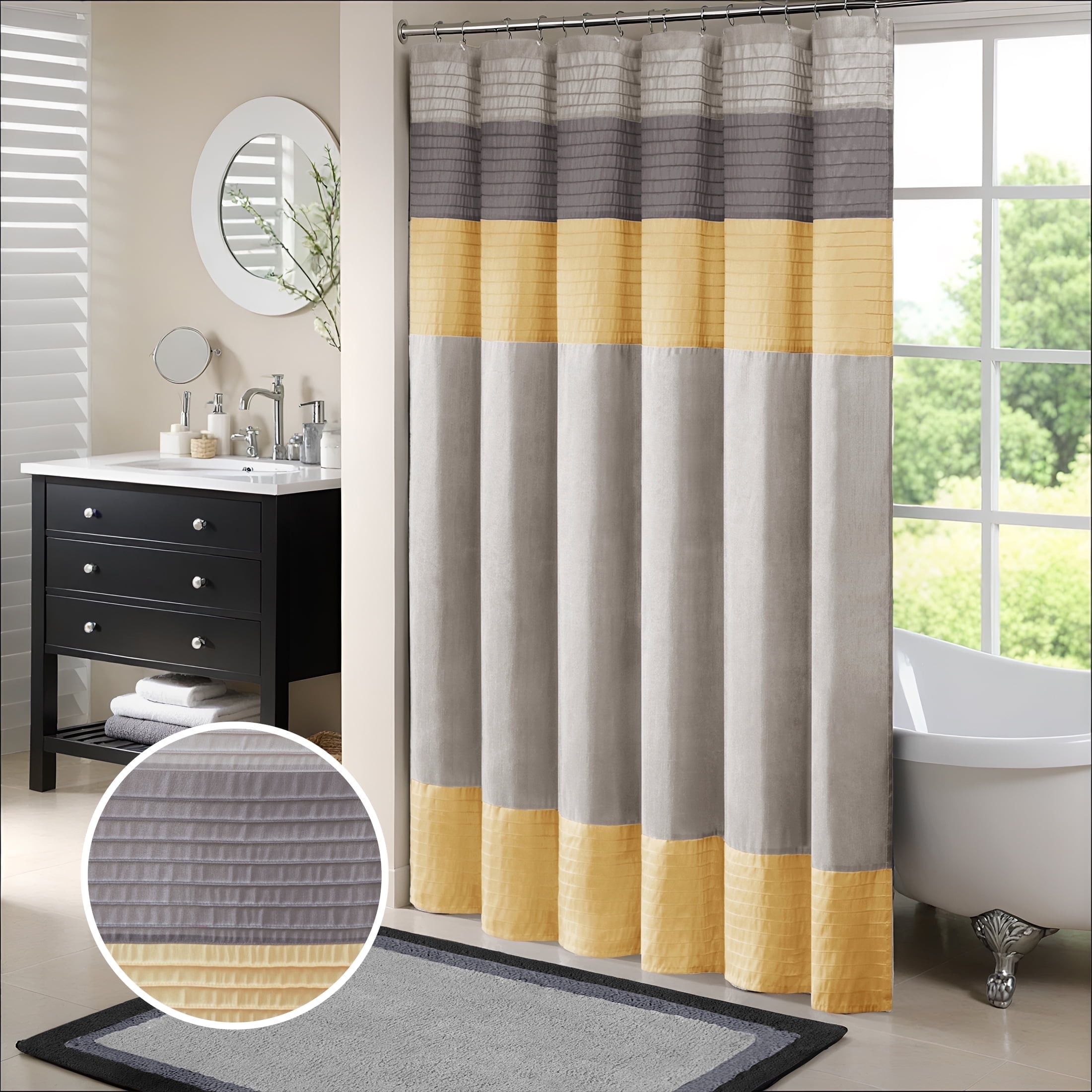 Yellow and Gray Faux Silk Color Block Shower Curtain