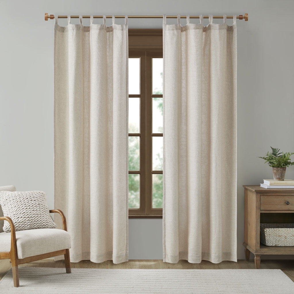 Natural Faux Linen Tab Top Light-Filtering Drapes