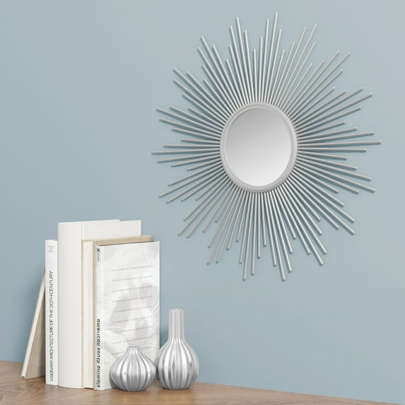 Madison Park Fiore Sunburst Contemporary Modern Luxury Wall Decor Mirror 14.5"D in Silver
