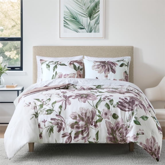 Madison Park Essentials 7 Piece Cal King Floral Comforter Set, Soft Brushed Bed in A Bag with Bed Sheets, Spring Lavender Comforter Bed Set, Bedding Sets with Flat Sheet and Fitted Sheet for Girls