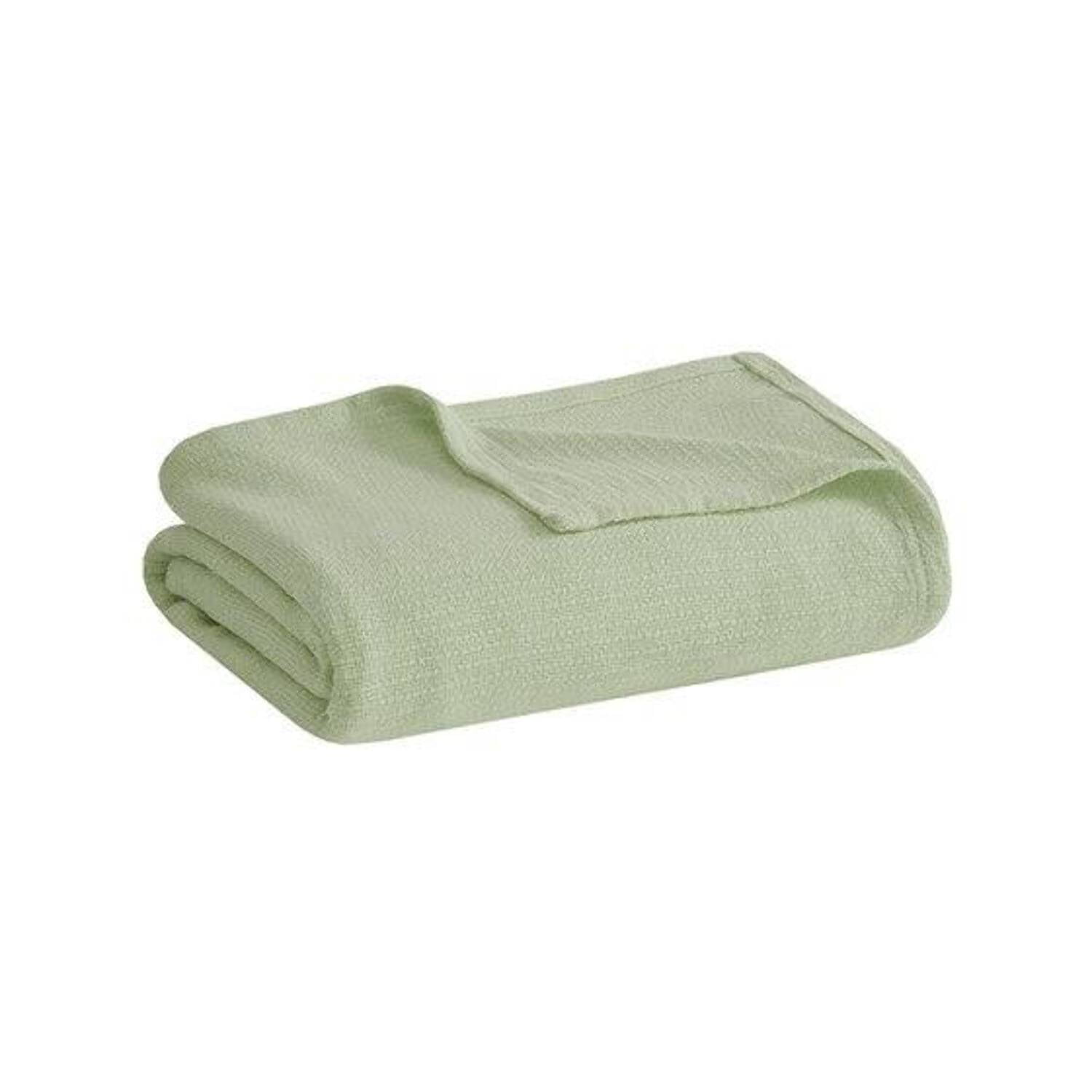 Twin Green Cotton Basketweave Bed Blanket