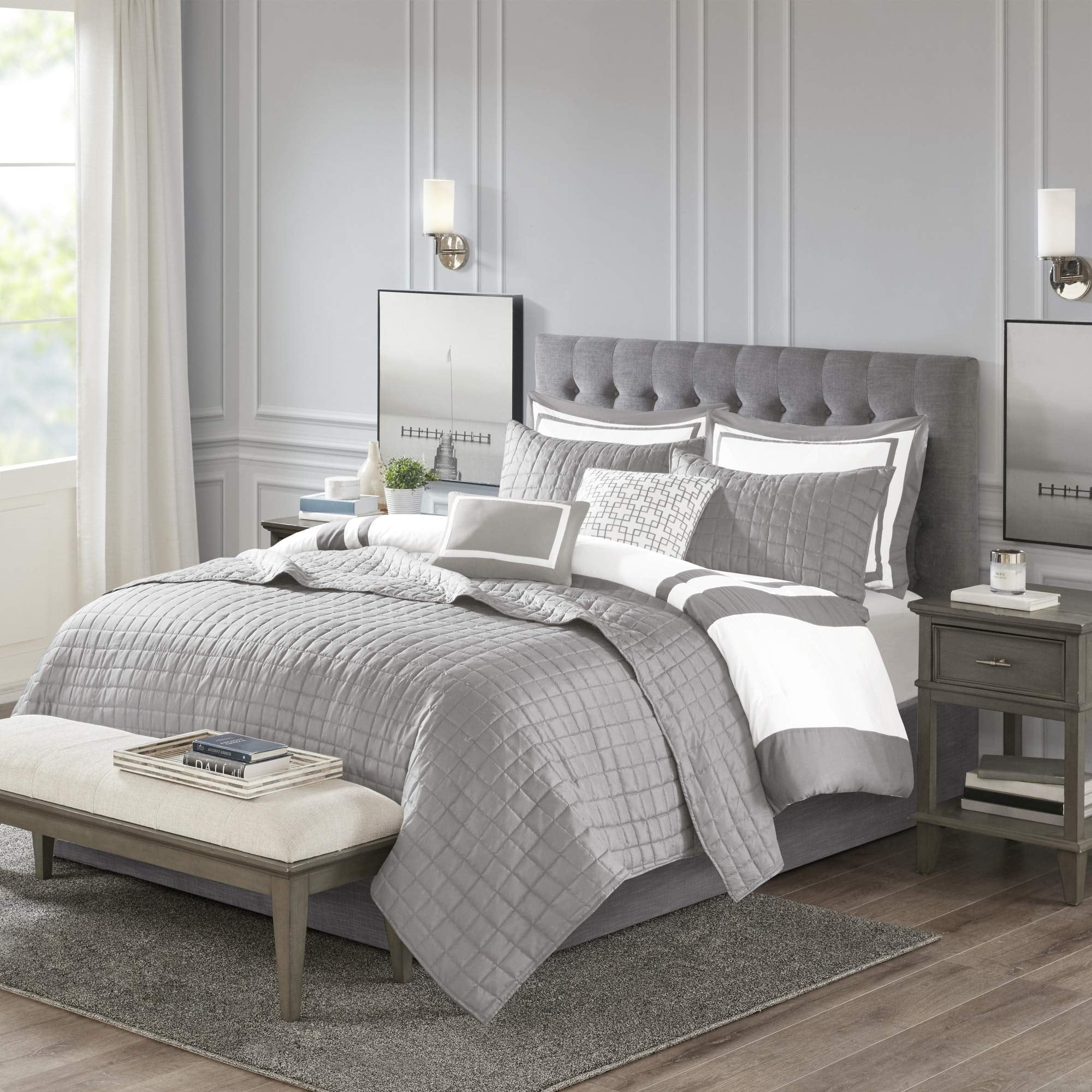 Gray Full Microfiber 8-Piece Comforter and Quilt Set