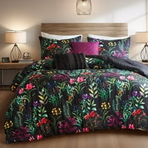 Madison Park Full/Queen Comforter Set with Decor Pillow Polyester 5-Piece Black Floral Bedding Set