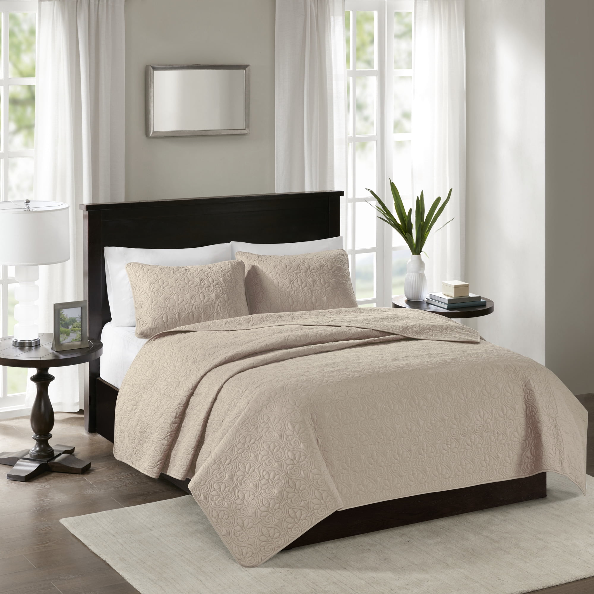Khaki Full Microfiber Reversible Quilt Set