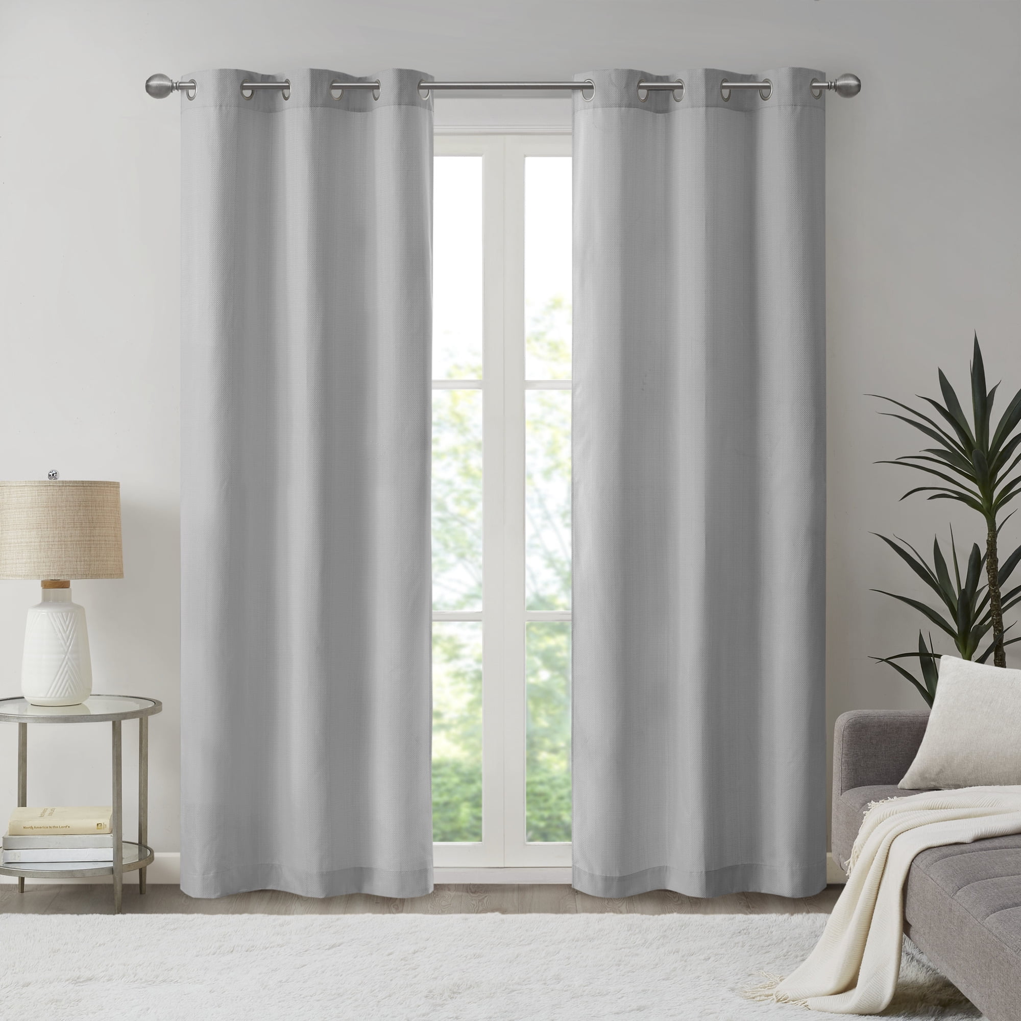 Gray Basketweave Room Darkening Outdoor Curtain Panel Pair