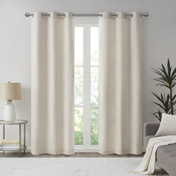 Madison Park Galen 2-PK 40x84" Basketweave Room Darkening Curtain Panel Pair in Ivory