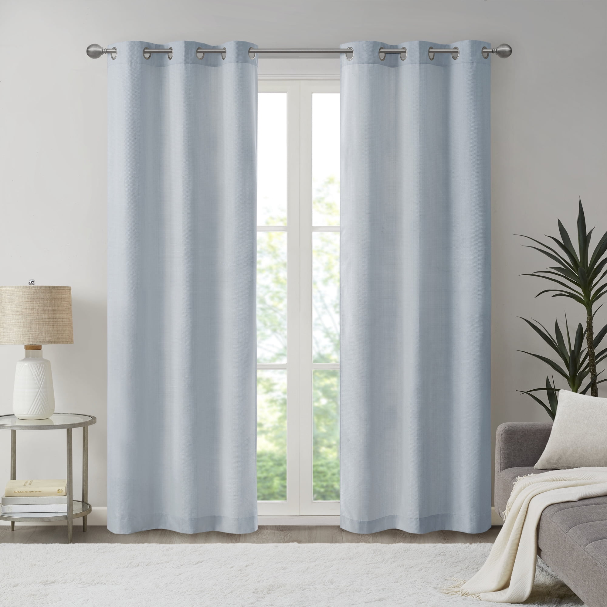 Blue Basketweave Room Darkening Curtain Panel Pair