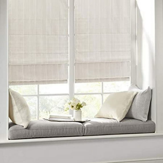 Madison Park Galen Basketweave Cordless Roman Shade 1 Piece 34"x64" Window Panel Ivory