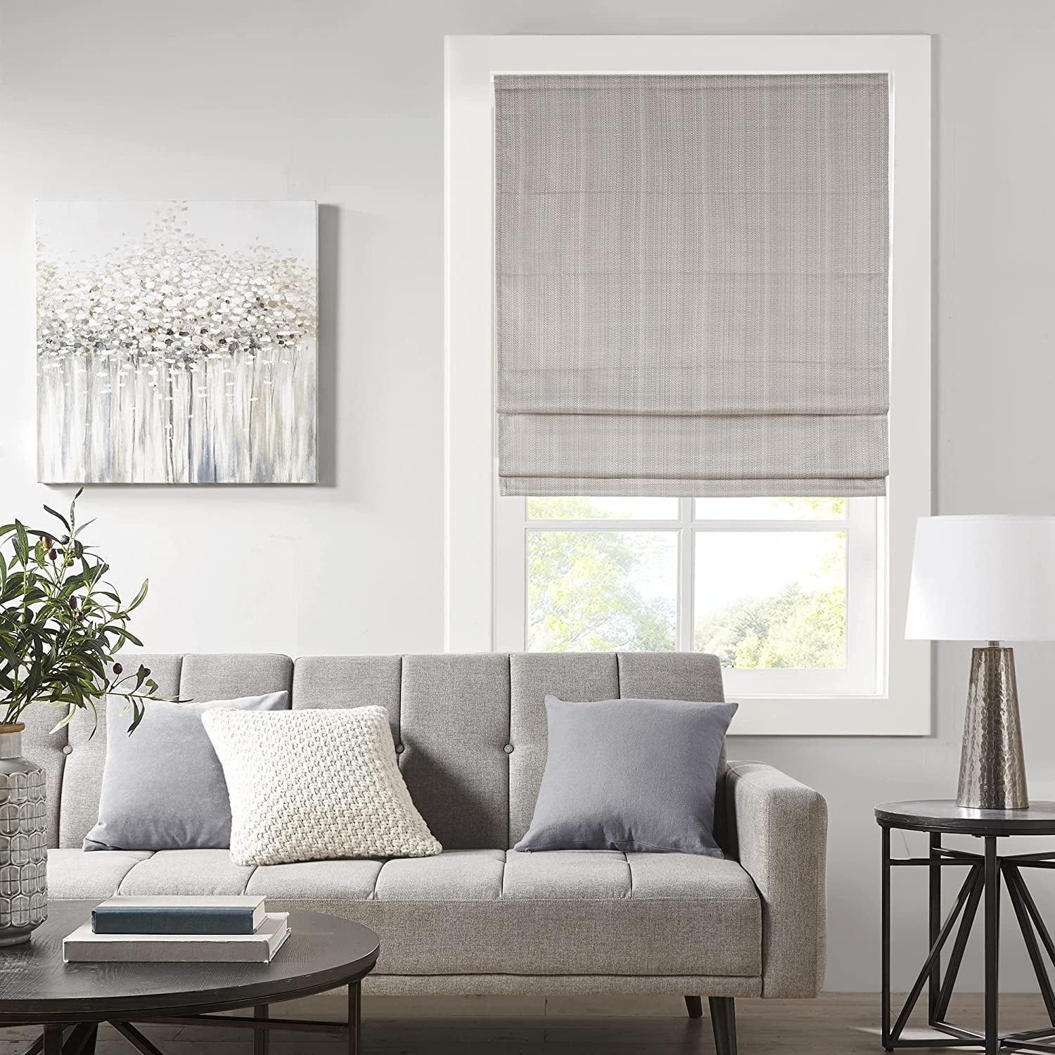 Taupe Basketweave Cordless Room Darkening Roman Shade