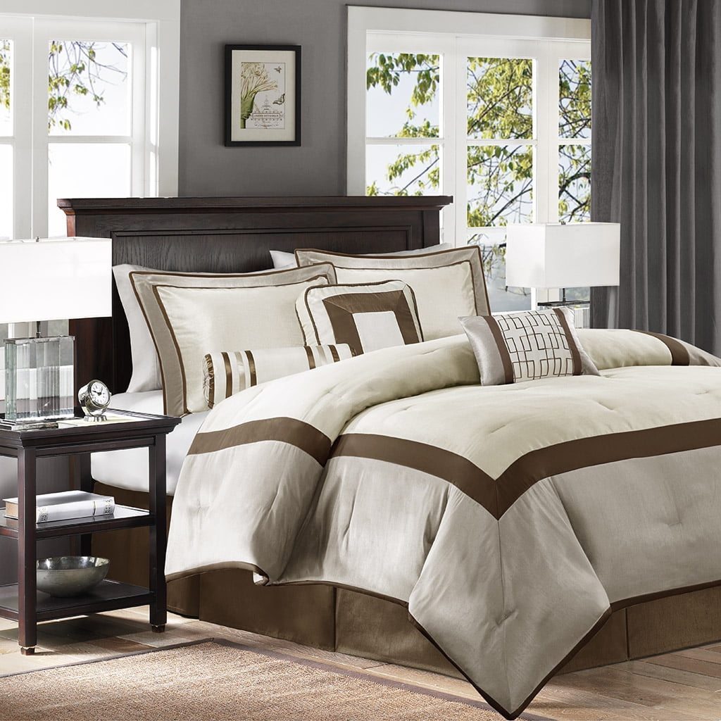 Taupe and Brown Queen Microfiber 7-Piece Comforter Set