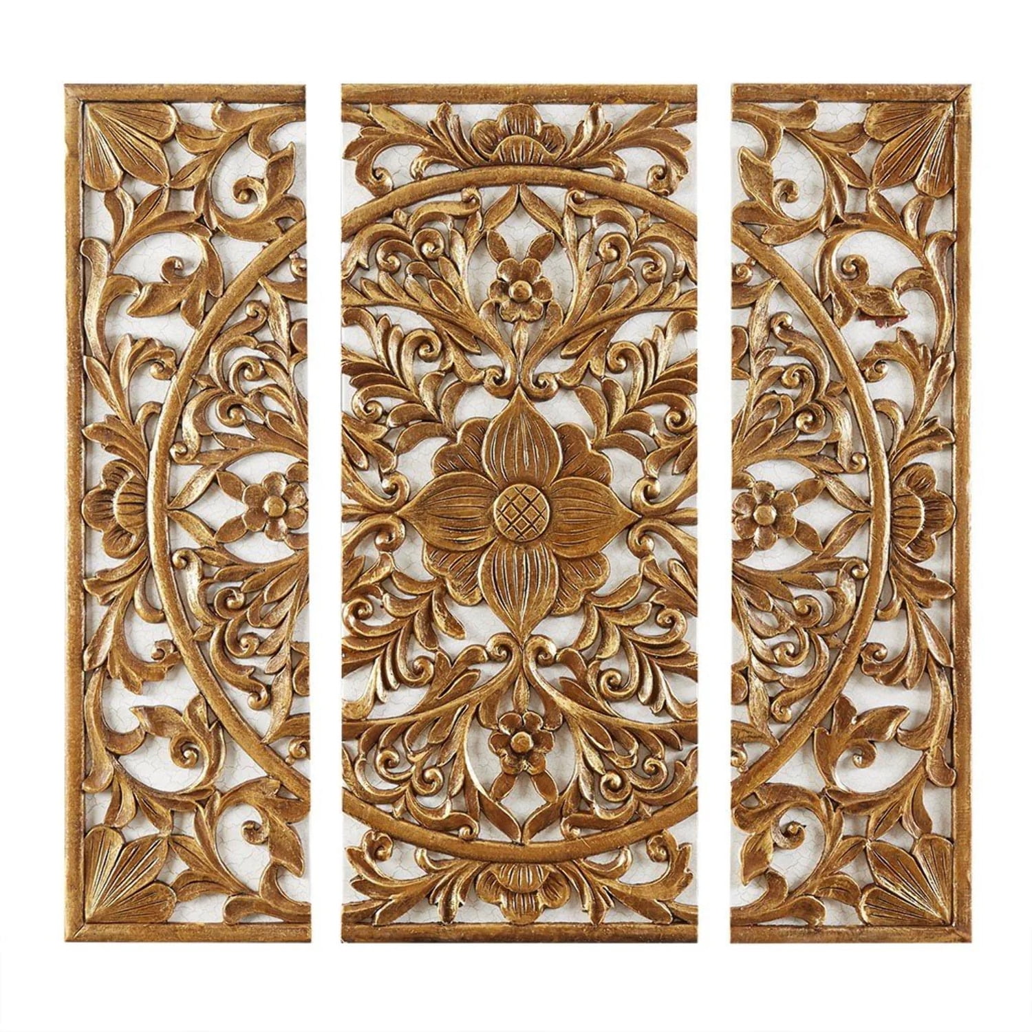 Elegant Gold Medallion Triptych 3-Piece Resin Canvas Wall Art