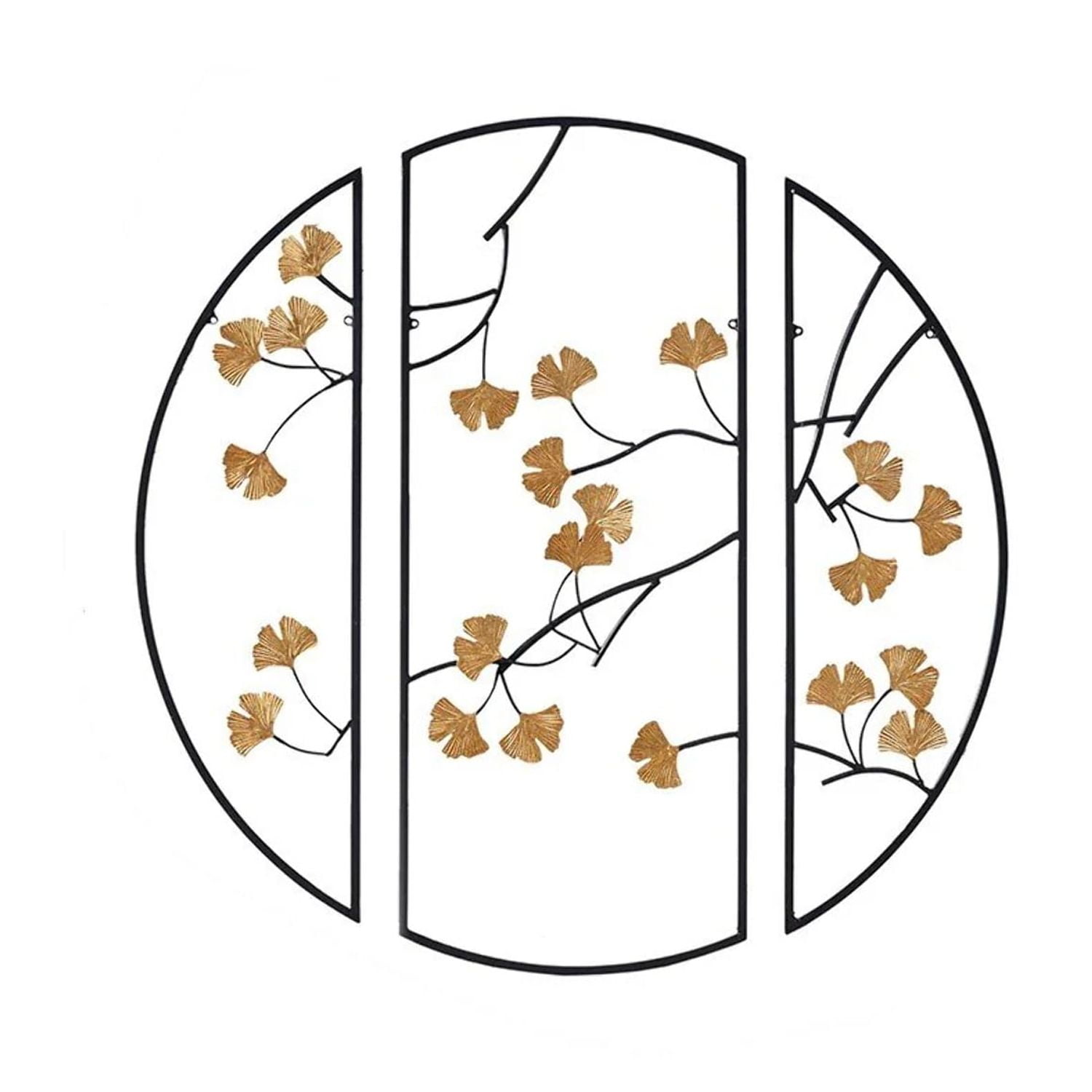 Golden Gingko Leaves Black and Gold 3-Piece Metal Wall Art Set