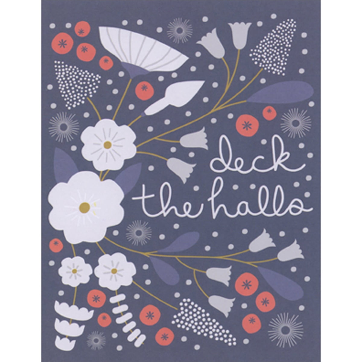 Madison Park Greetings Deck the Halls: White and Red Flowers on Blue Box of 10 Christmas Cards