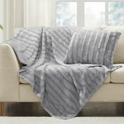 Madison Park Grey Throw Blanket, Cozy Soft Throw for Bed, Sofa, Couch, Long Faux Fur Blanket for All Seasons, Christmas Gifts for Women, Men, 50x60"