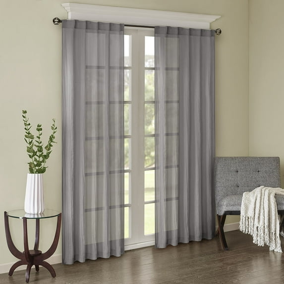 Madison Park Harper 2-Piece Solid Crushed Curtain Panel Pair in Grey, 42"x84"