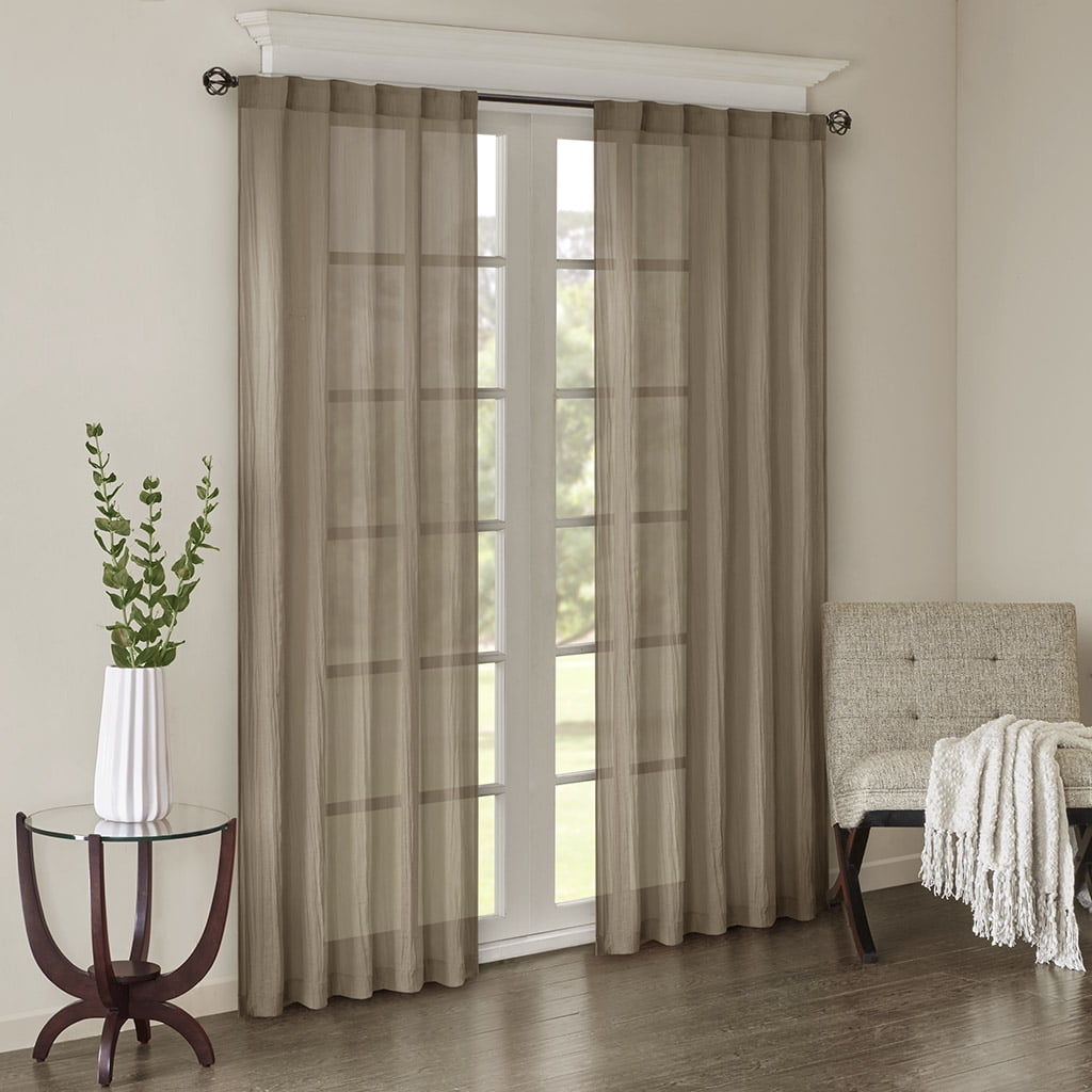 Taupe Sheer Ground Length Polyester Curtain Panel Pair