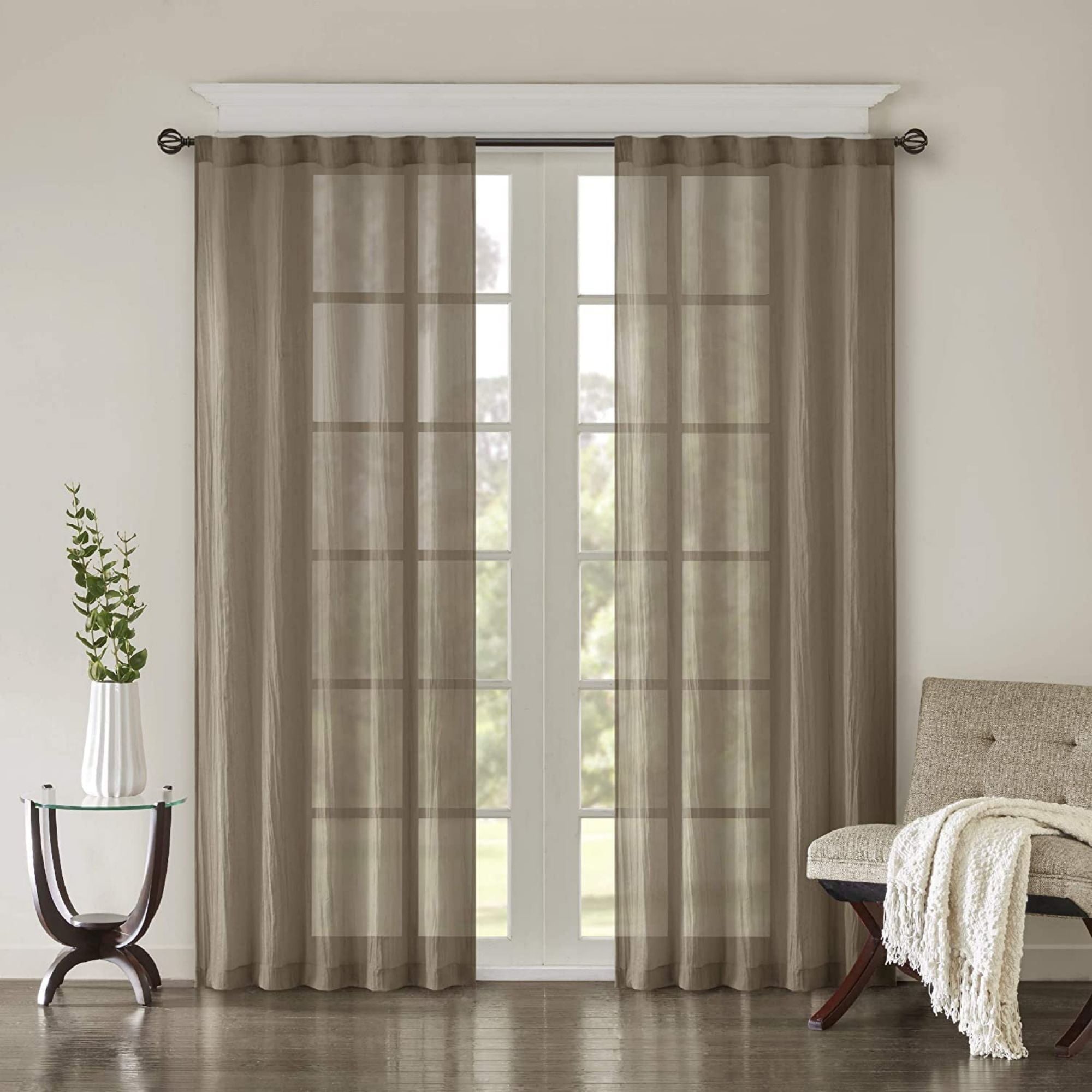 Taupe Sheer Polyester Ground Length Window Drapes