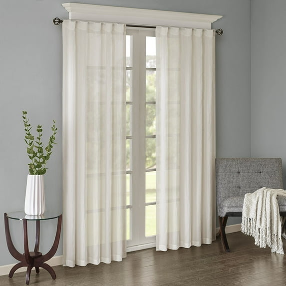 Madison Park Harper 2-Piece Solid Crushed Curtain Panel Pair in White, 42"x95"