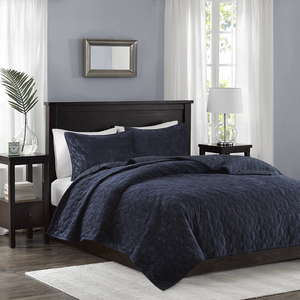 Navy Velvet King Reversible Quilt Set