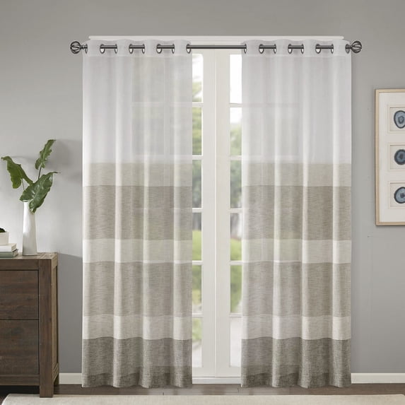Madison Park Hayden 50x84" Woven Faux Linen Striped Window Sheer in Neutral