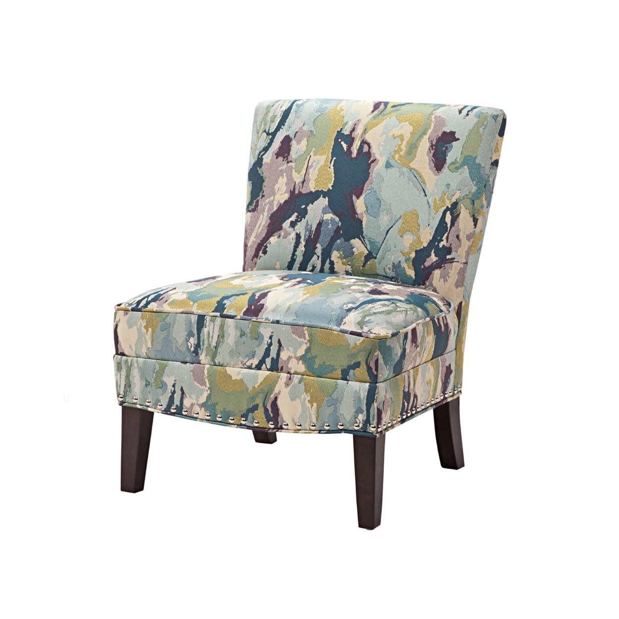 Multicolor Abstract Upholstered Armless Slipper Chair with Birch Legs