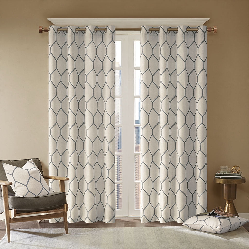 Gray Geometric Light-Filtering Grommet Curtain Panel
