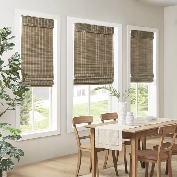 Madison Park Bamboo Cordless Roman Shades, 29" x 64" Light Filtering, Privacy Window Panel, Natural Ash