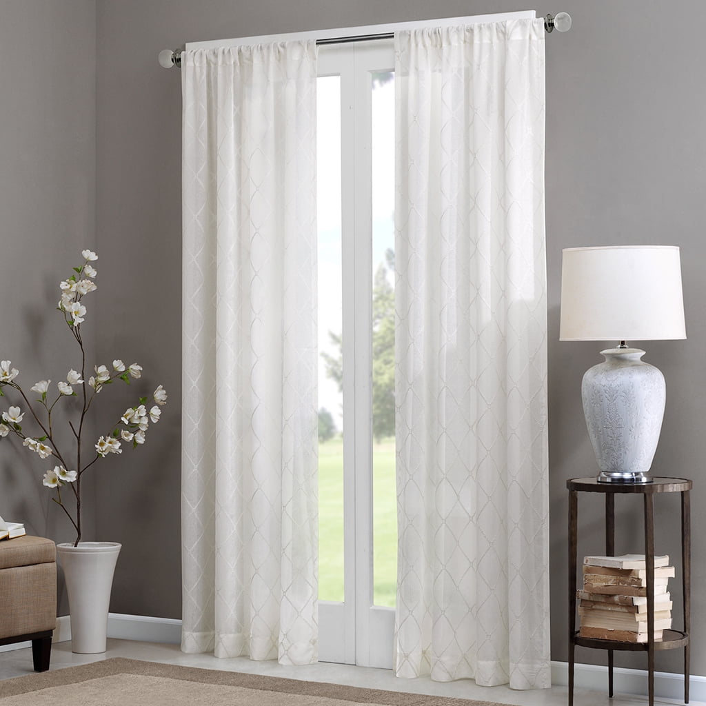 White Sheer Embroidered Rod Pocket Curtain Panel