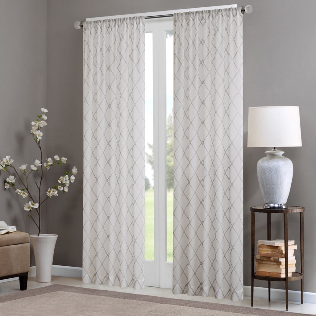 Gray Sheer Embroidered Rod Pocket Drape Panel