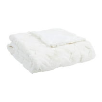 Madison Park Ivory Faux Fur Ultra Soft Luxury Carved Basketweave Design Throw Blanket, 50" x 60"