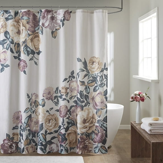 Madison Park Ivory Shower Curtains, Cotton, Washable, Floral, 72" x 72"