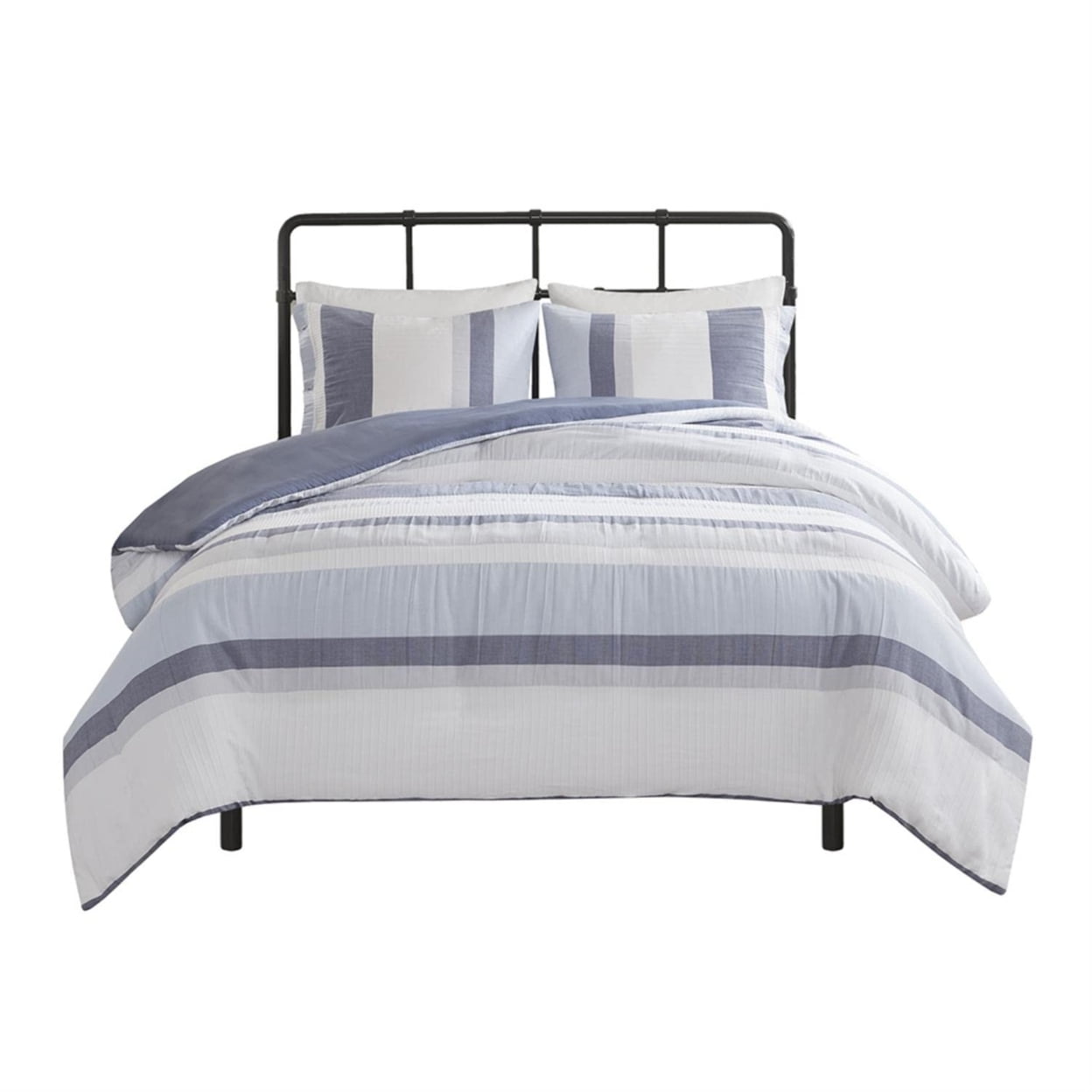 Blue and White Jacquard King/Cal King Duvet Cover Set