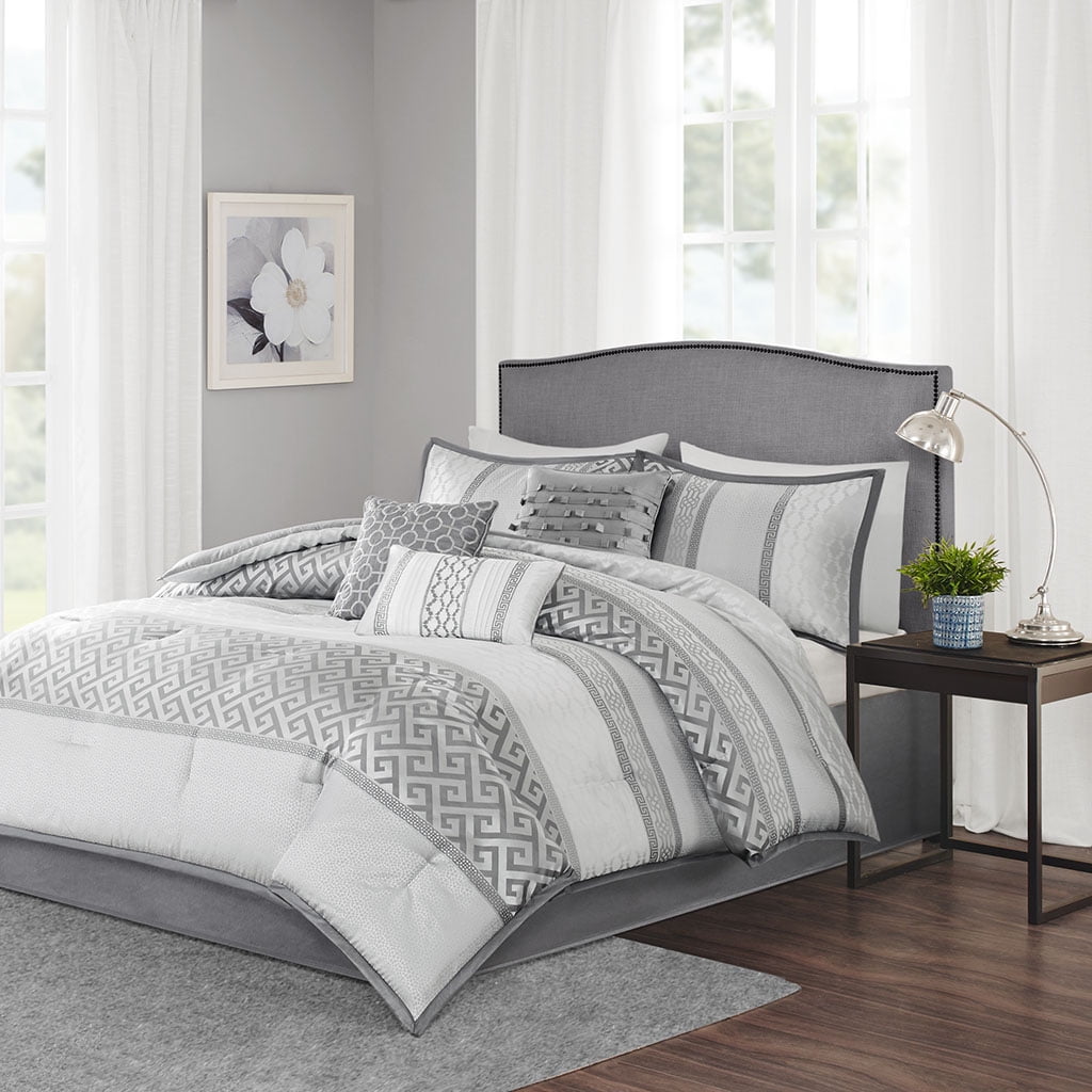 Bennett Gray Jacquard King Comforter Set with Decorative Pillows