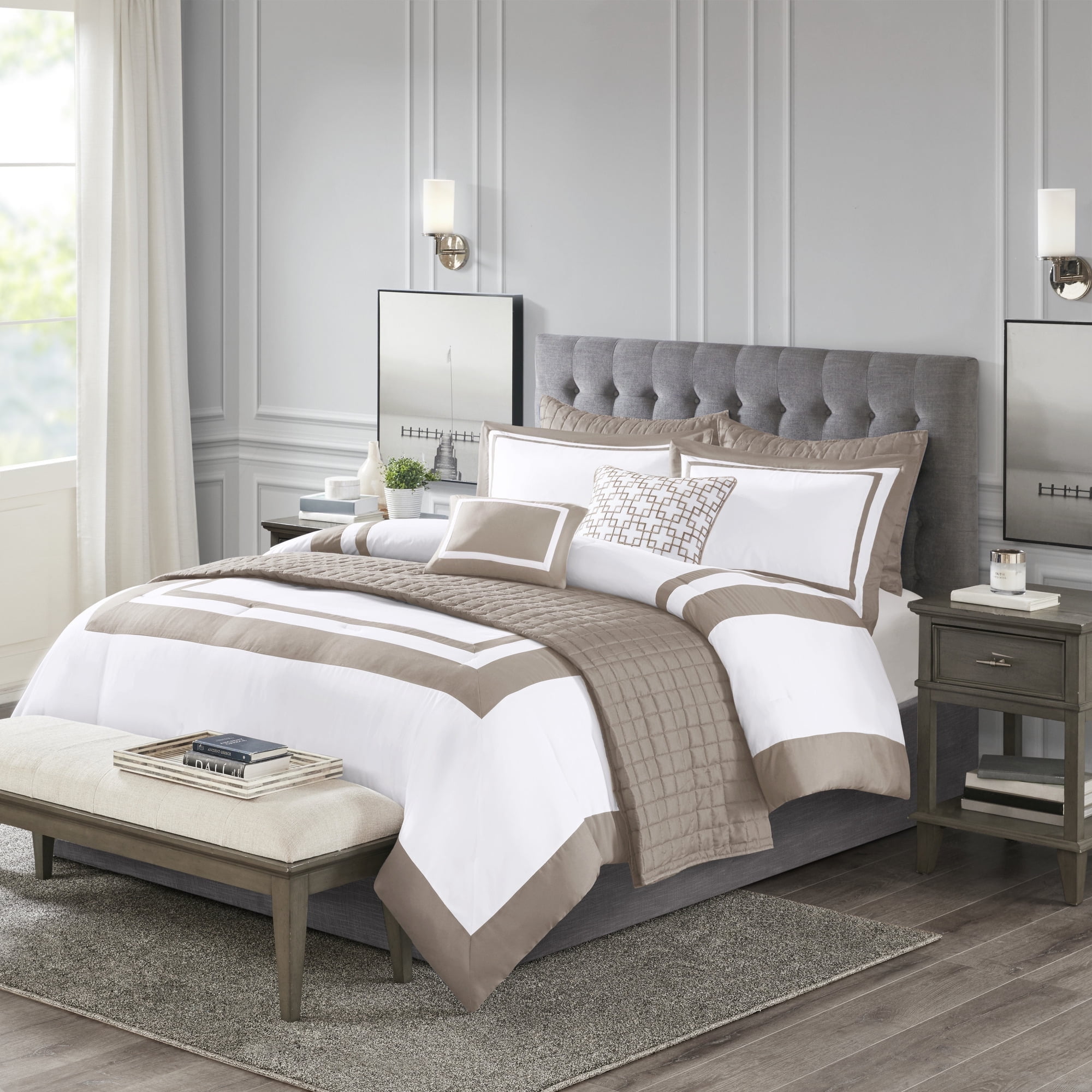 Taupe King Microfiber 8-Piece Comforter and Quilt Set