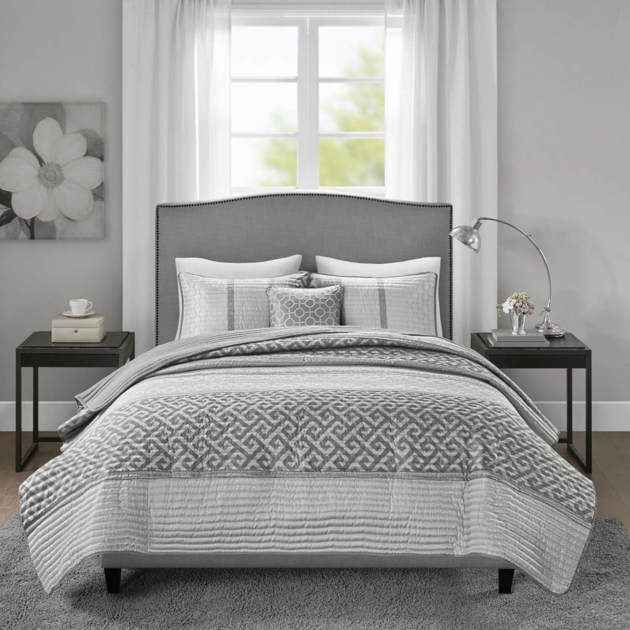 Navy Reversible Microfiber King Quilt Set