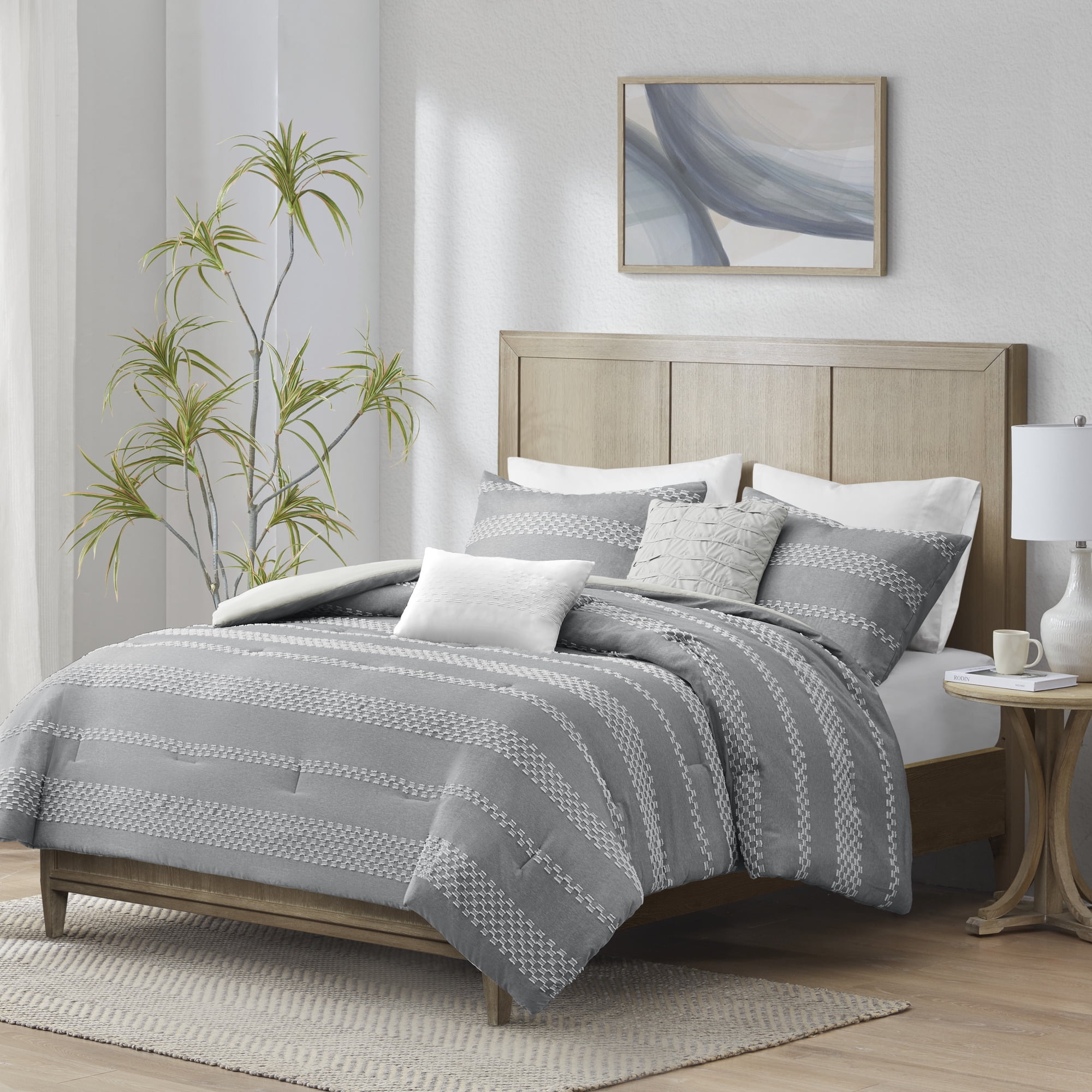 Gray King Microfiber 5-Piece Jacquard Comforter Set