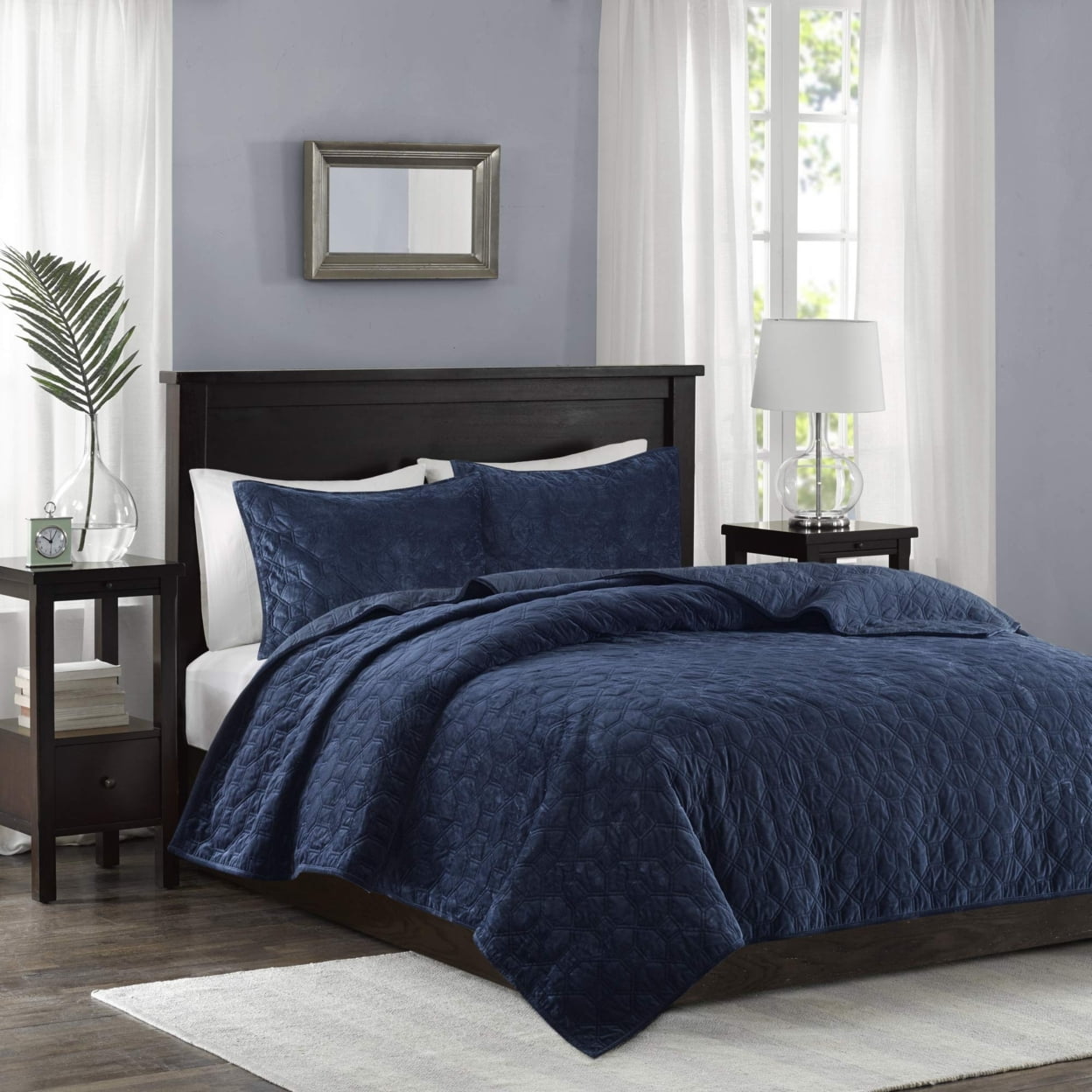Navy Velvet King Reversible Quilt Set