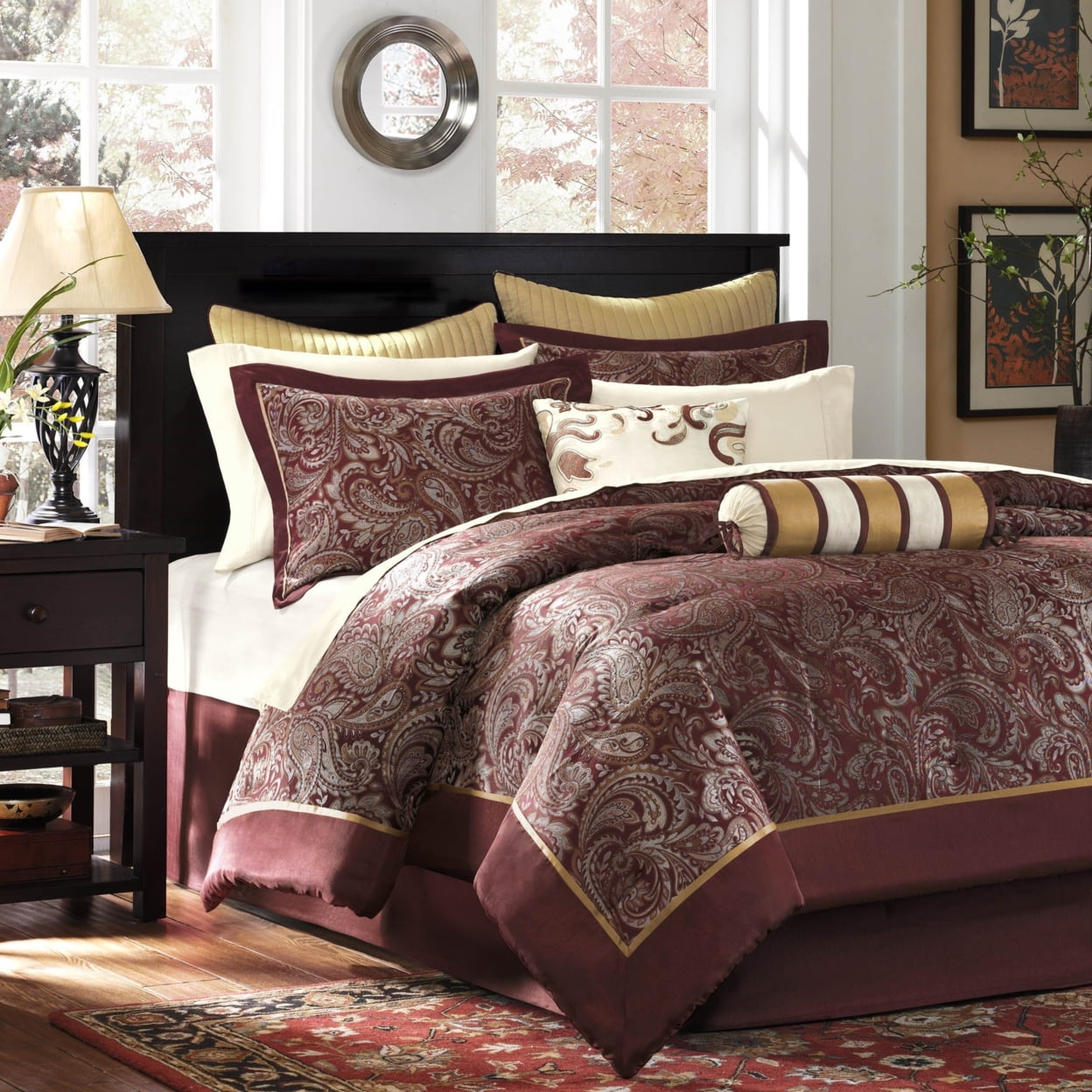 King Red Jacquard Cotton 12-Piece Comforter Set