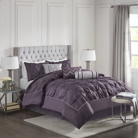 Madison Park King Size 7 Piece Tufted Comforter Set Plum,Bed in a Bag,All Season Bed Set,Cozy and Lightweight