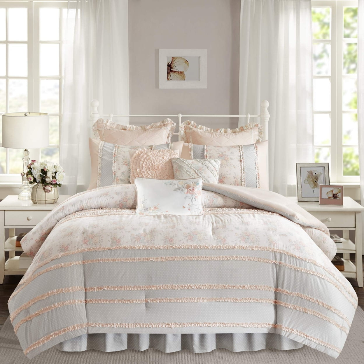 King Gray Cotton Reversible Comforter Set with Textured Accents
