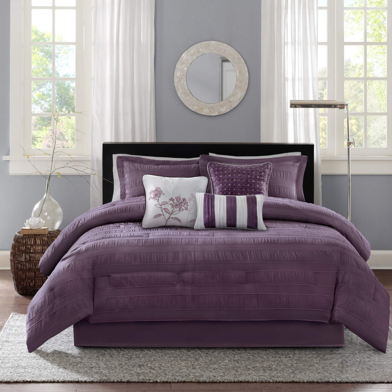 Plum Purple King 7-Piece Jacquard Comforter Set