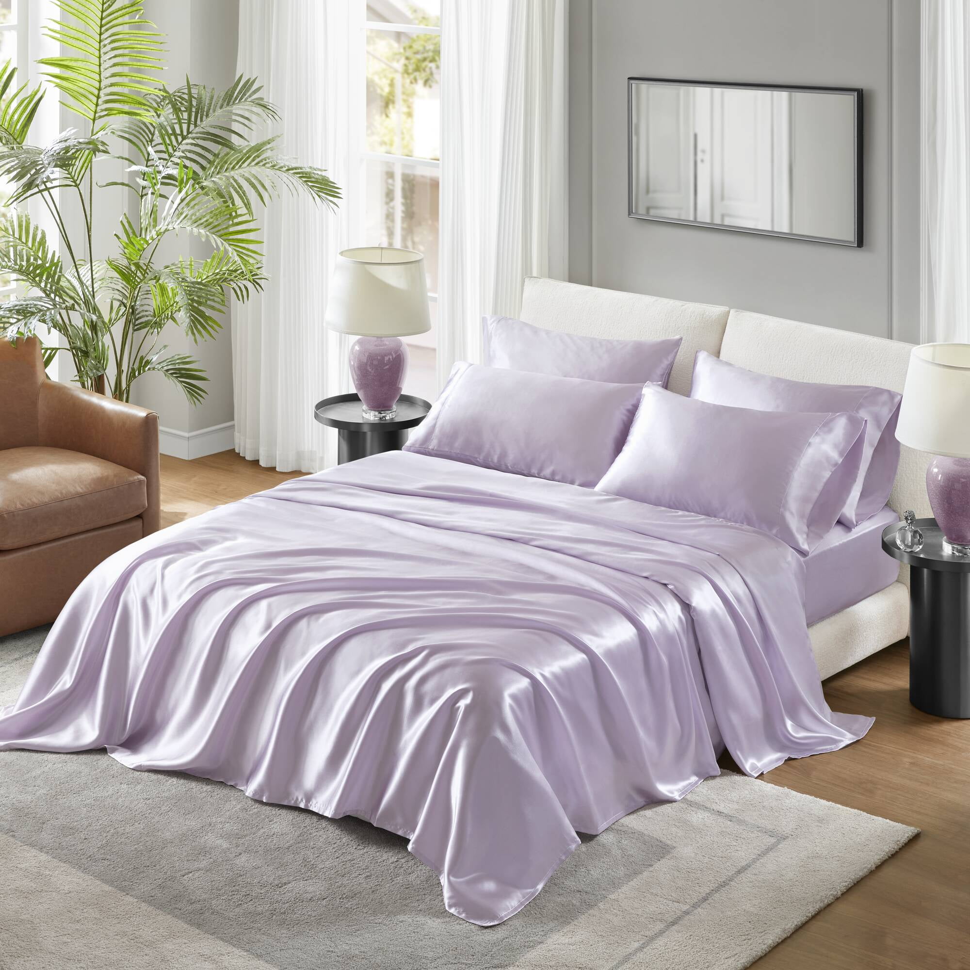 Lilac King Satin Polyester Pillowcase Set