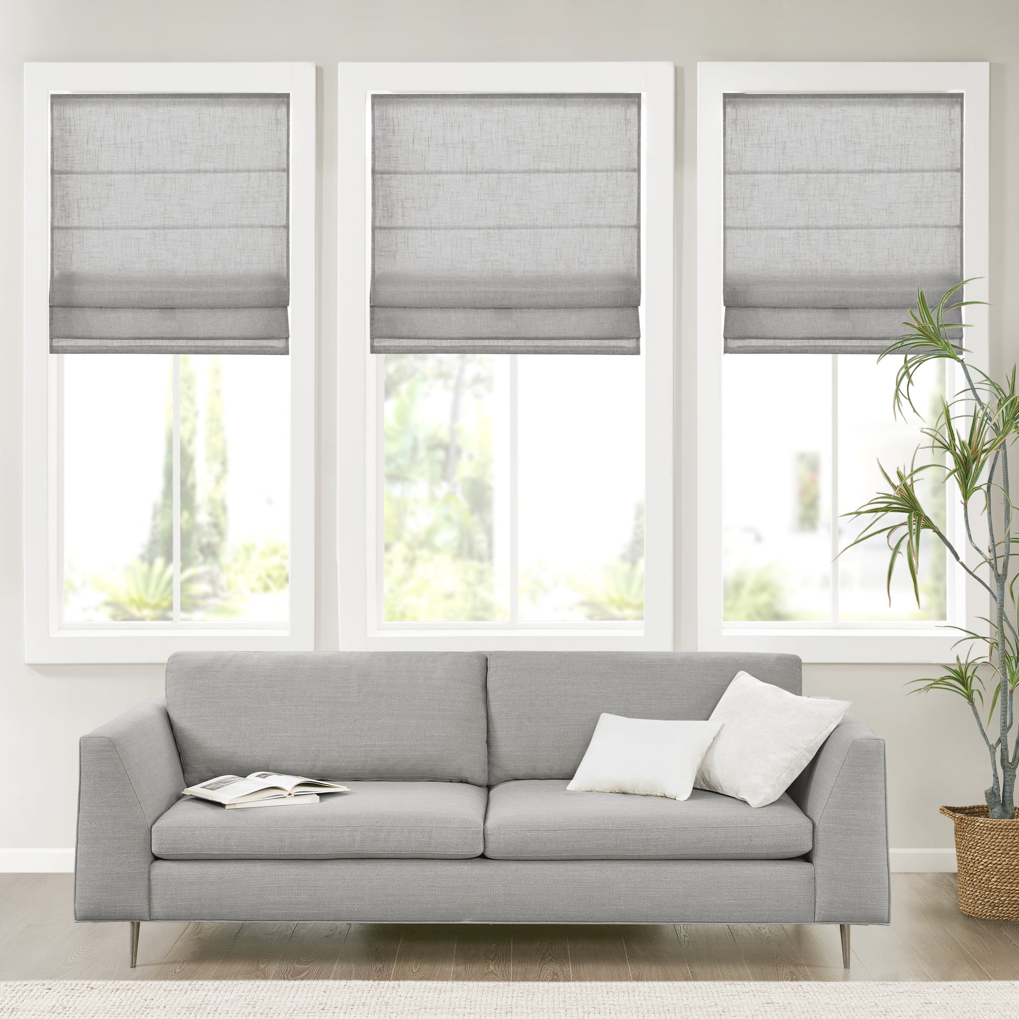 Gray Linen Blend Cordless Roman Shade 27" x 64"