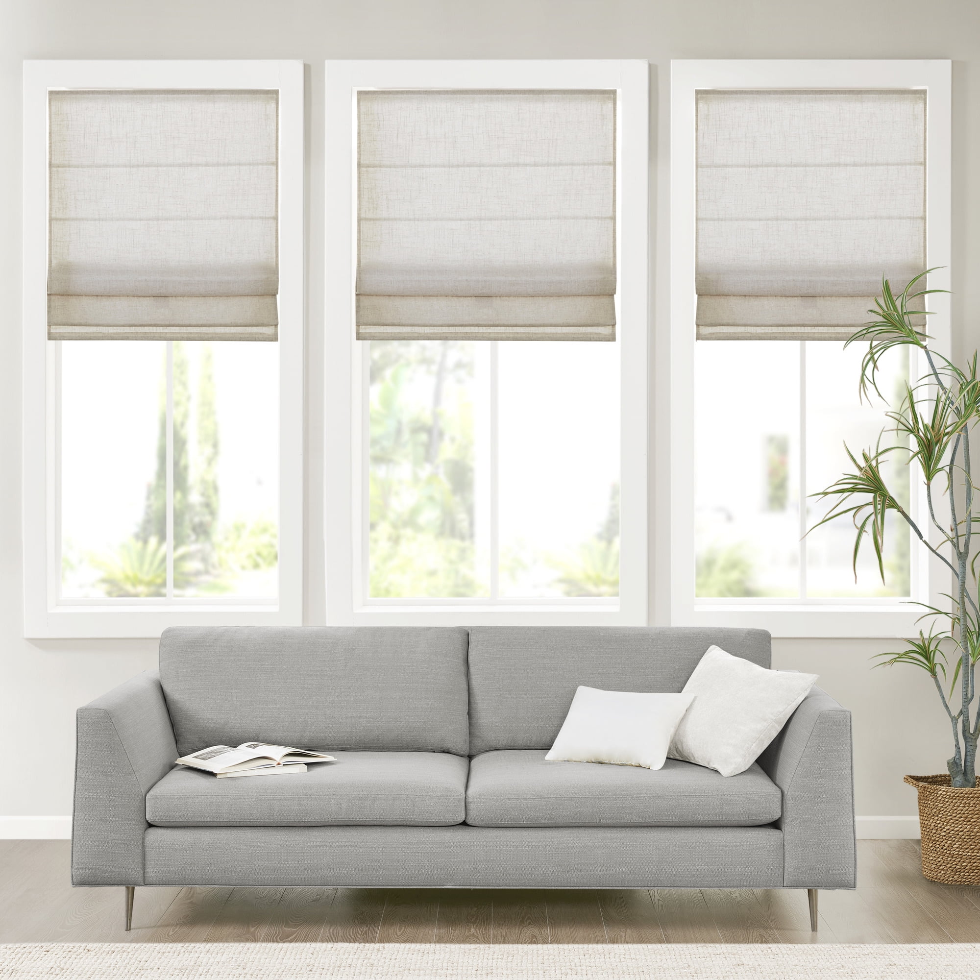 Natural Linen Blend Cordless Roman Shade, 31" x 64"