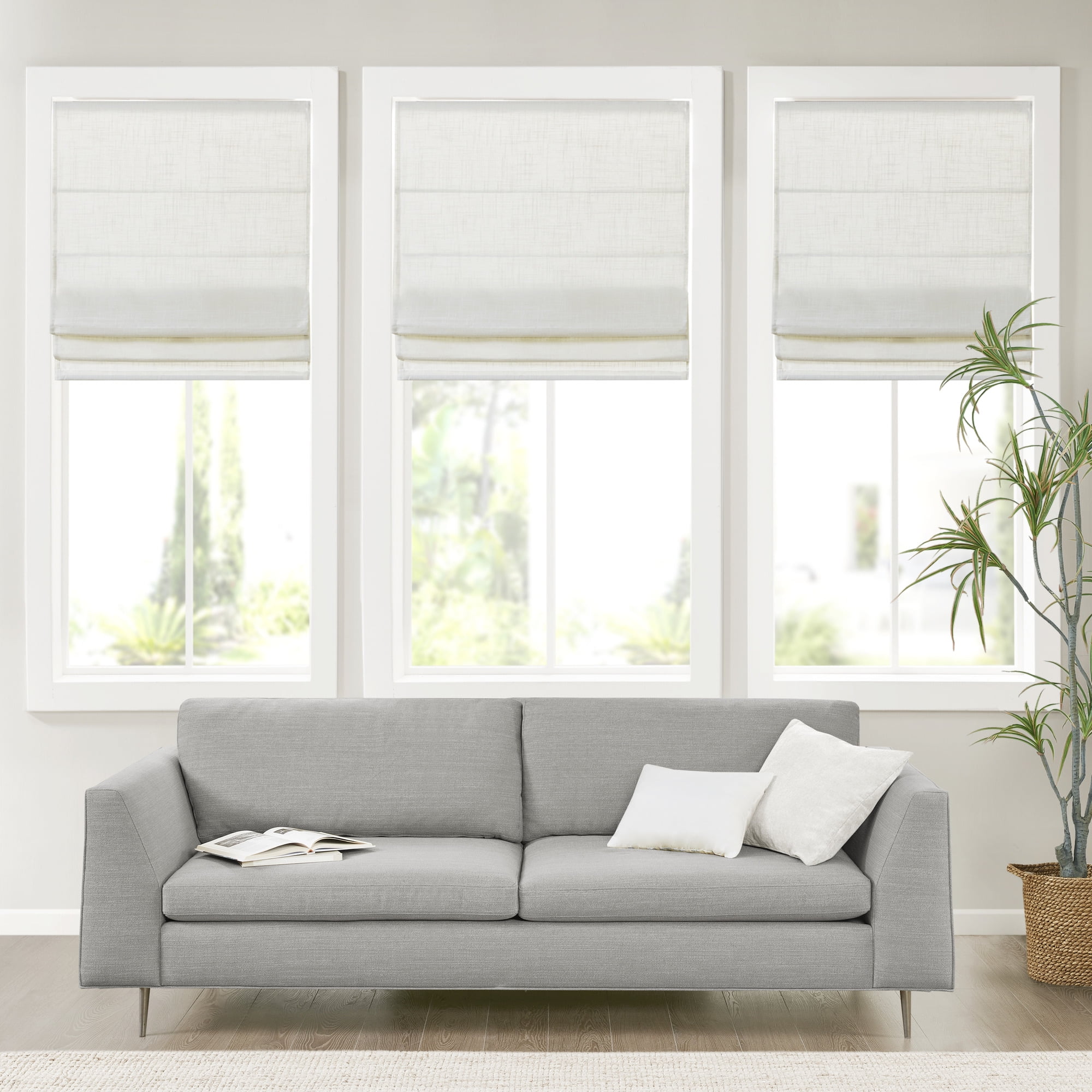 Kyler White Linen Blend Cordless Roman Shade
