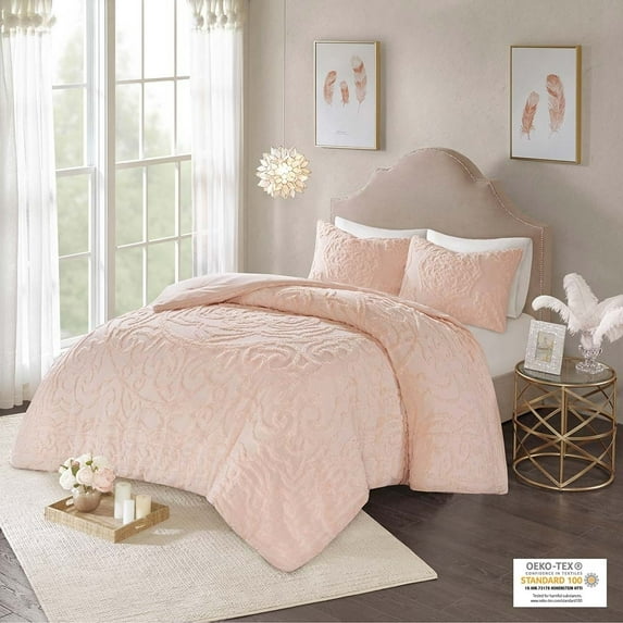 Madison Park King/Cal King Laetitia 3-Piece Tufted Cotton Chenille Medallion Comforter Set, Blush