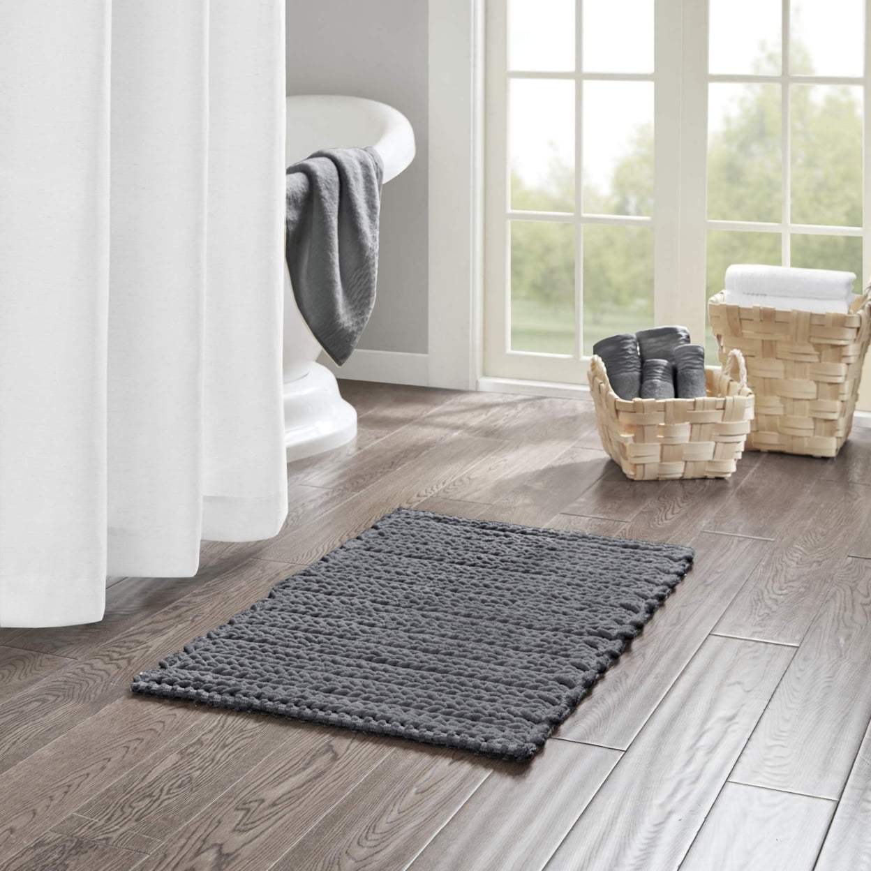 Charcoal Cotton Chenille Chain Stitch Bath Rug 20x30