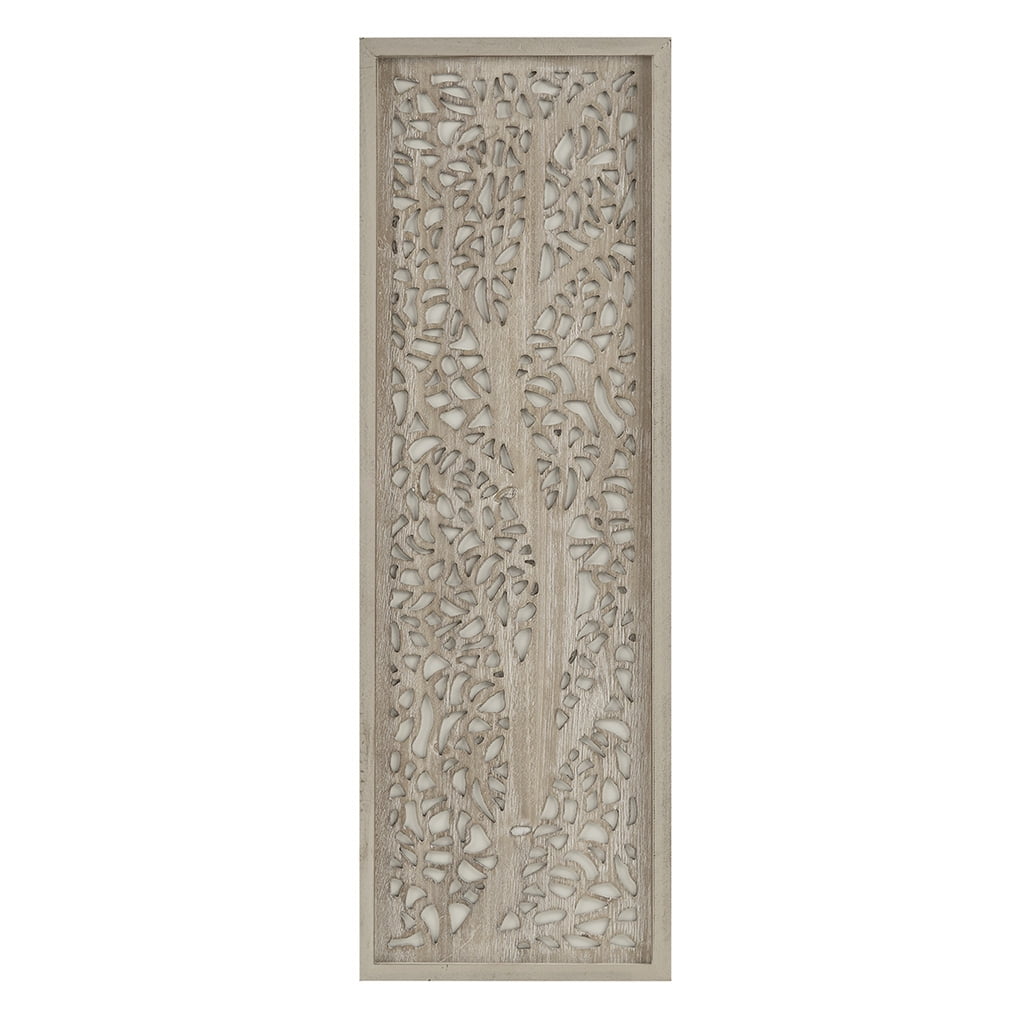 Natural Fir Wood Botanical Laser Cut Wall Panel Decor, 12x36